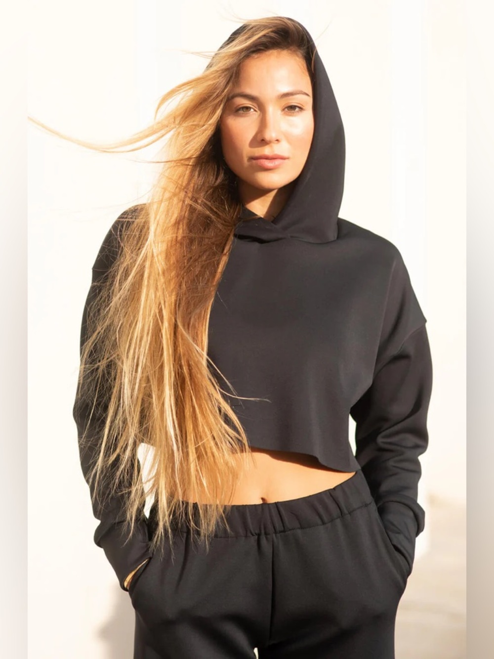 JOLYN x Tiarah Cardiff Cropped Hoodie in Black Size: Small